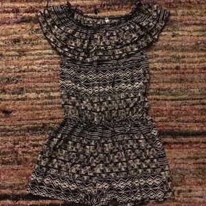 Black, white, and beige silky tribal romper
